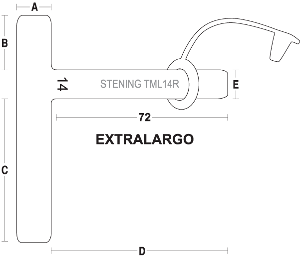 Esquema dimensional del Tubo Traqueal en T Extralargo (TML14R)